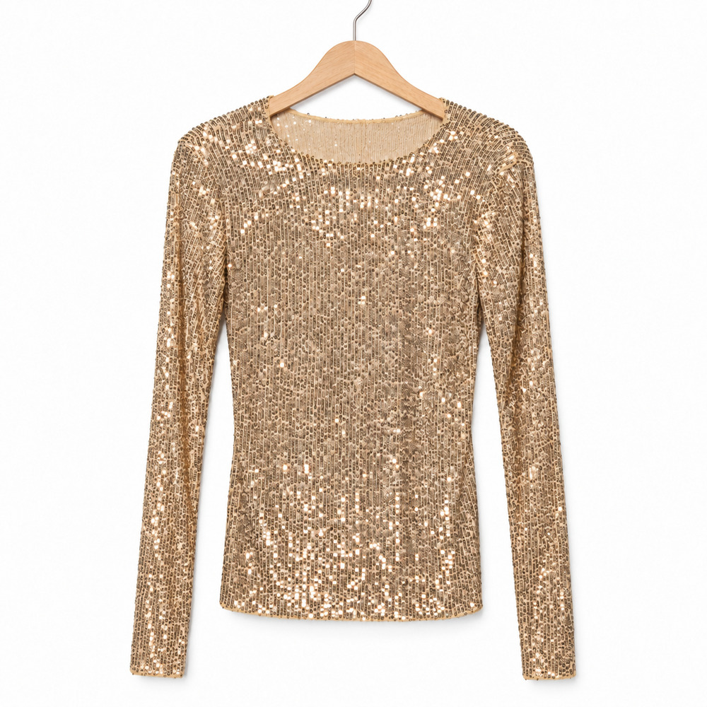 Free People Intimately Gold Rush Sequin Long Sleeve Sparkle Small Festive